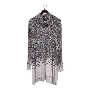 Soma Women's Gray Leopard Print Cowl Neck Soft Jersey Pullover Tunic Top Size L